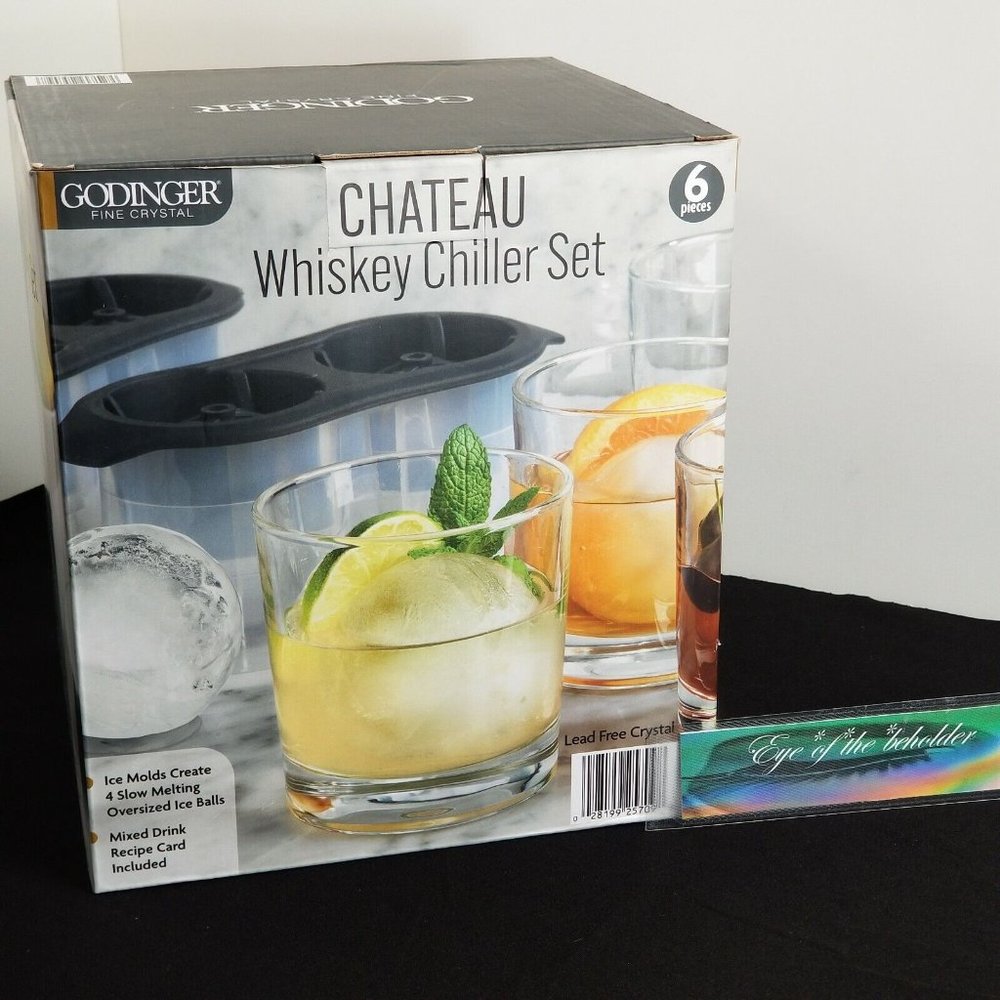NEW Godinger Fine Crystal Chateau Whiskey Chiller 6-Piece Set - Recipe Card Incl